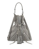 Large Moto Drawstring Crossbody Bag, Gray