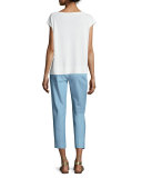 Decoupe Cap-Sleeve Eyelet Sweater, Cloud