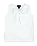 Sleeveless Cotton Poplin Tie-Front Blouse, White, Size 4-14