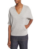 Half-Sleeve Knit Pullover Top, Pale Gray