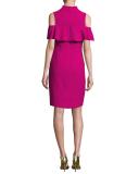 Crepe Cold-Shoulder Sheath Dress, Fuchsia