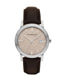 Check-Dial Watch with Leather Strap 