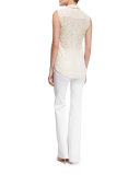 Devore Sleeveless Button-Front Floral Top, Blush
