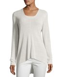 Ribbed Linen-Blend V-Neck Top, Bone