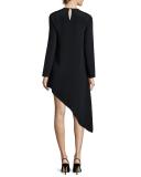 Helene Long-Sleeve Asymmetric Dress, Black