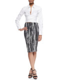 Brushstroke-Print Tube Pencil Skirt
