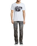 Flap-Pocket Slim-Fit Biker Jeans, Gray