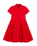 Floral Eyelet Pleated Shirtdress, Cherry, Size 2-14