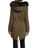 Hooded Fox-Trim Microfiber Parka