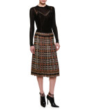 Long-Sleeve Embellished-Yoke Top, Black/Barolo