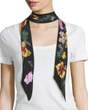 Floral Super Skinny Silk Scarf, Black