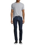 Dark-Wash Slim-Straight Jeans with Green Stitching, Blue