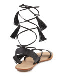 Saffron Leather Tassel Flat Sandal, Black