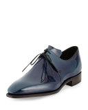 Arca Patent Leather Derby Shoe with Blue Patina, Navy