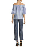 Filipe Cropped Chambray Pants, Blue