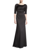 Half-Sleeve Bateau-Neck Mermaid Gown
