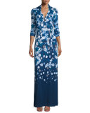 Abigail Floating Flowers Silk Maxi Wrap Dress