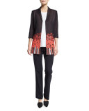 3/4-Sleeve Border-Print Jacket 