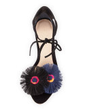 Virginia Tassel-Embroidered Suede Sandal