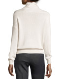 Long-Sleeve Paillette Cowl-Neck Sweater, Navy