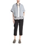 Monili-Stripe Single-Pleat Cropped Pants, Black/Gray