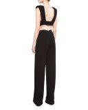 Plunging V-Neck Jumpsuit, Black