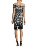 Off-the-Shoulder Floral Cocktail Dress, Black