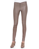 Front-Zip Leather Leggings