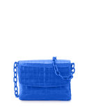Crocodile Triple-Gusset Mini Crossbody Bag, Blue Matte