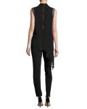 Sleeveless Jersey & Silk Chiffon Jumpsuit, Black