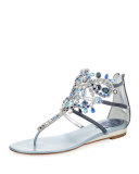 Crystal-Chandelier Thong Sandal, Mixed Blue