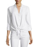 Crysta Chambray Tie-Front Top