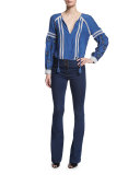Raglan Embroidered Boho Blouse, French Blue