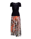 Short-Sleeve Illusion-Neck Top, Black