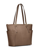 Jet Set Top-Zip Saffiano Tote Bag, Dark Dune