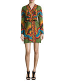 Star & Stripe Kimono-Sleeve Wrap Dress, Green/Blue/Spice