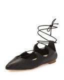 Ambra Lace-Up Ballerina Flat, Black