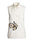 Floral Appliqué Sleeveless Blouse, Lily White/Multi