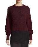 Seed-Stitched Cable-Knit Pullover Sweater, Burgundy