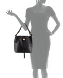 Sansy Leather Bucket Bag, Nero