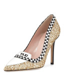 lexi taxi glitter/patent pump, gold
