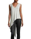 Sleeveless Asymmetric V-Neck Top, Light Heather Gray