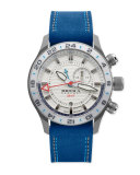 Eterno GMT Watch with Suede Strap, Silver/Blue
