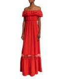 Cheri Lace-Trim Maxi Dress, Light Red
