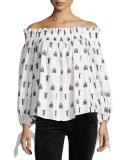 Lou Printed Off-the-Shoulder Top, Red Pattern