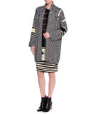 Mid-Thigh Multi Striped Cardigan, Black/White