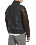 Mixed-Media Wool Bomber Jacket, Dark Gray