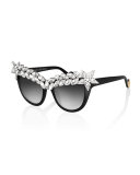 Decadence Crystal-Brow Sunglasses, Black