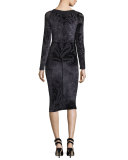 Long-Sleeve Velvet Tattoo Burnout Dress, Black