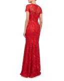 Short-Sleeve Lace Mermaid Gown